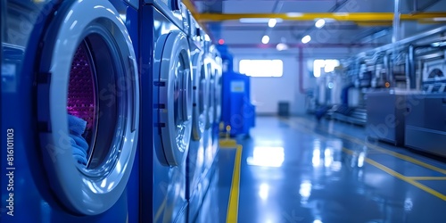 Self-Service Laundry Room Equipped with Industrial Washing Machines at Fast Laundry Plant. Concept Laundry Services, Self-Service Laundry, Industrial Washing Machines, Fast Laundry Plant photo