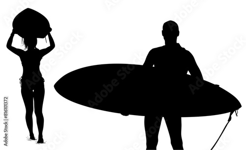 surfistas, contraluz, vector, tabla, surf, mar, atardecer, mujer surfista, silueta, tablista, ilustracion, arte surf, rosa, surfista en la playa, chica surf, mujer