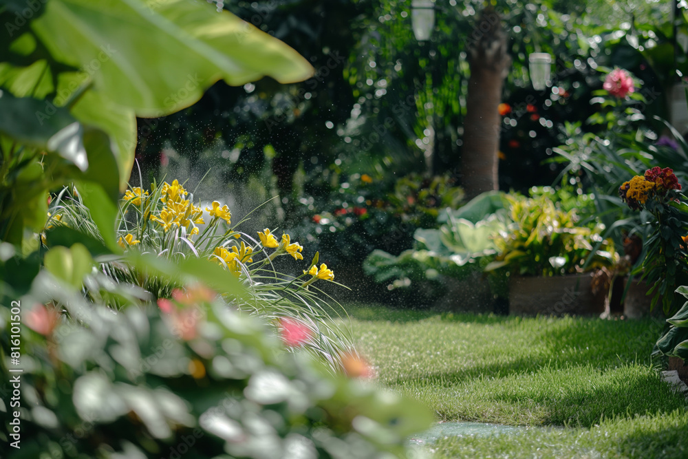 Obraz premium A lush green garden with lots of plants and flowers. Generative AI