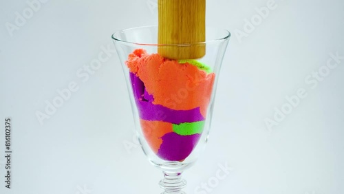 Crushing kinetic sand in a glass. Very Satisfying and Relaxing Kinetic Sand ASMR video. ASMR.