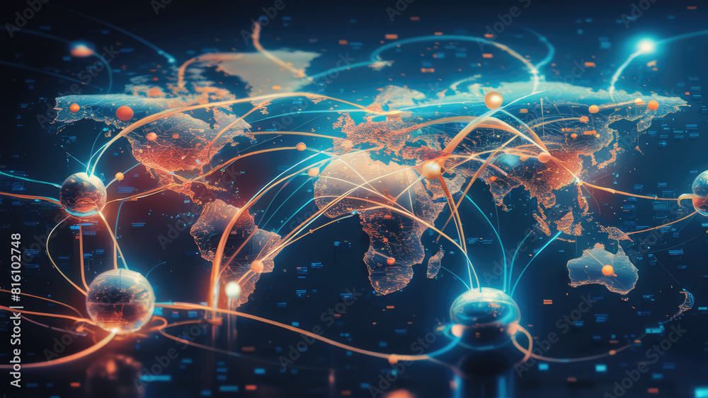 worldwide network connection, digital art illustration worldwide network connection, digital art illustration