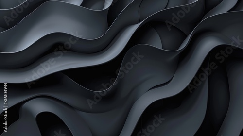 3D Black Wavy Shapes Background hyper realistic 