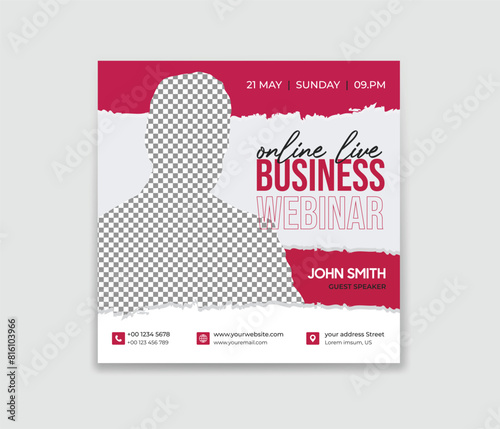 social media post online webinar design template. A good template for advertising on social media. Editable web Banner Post Template.