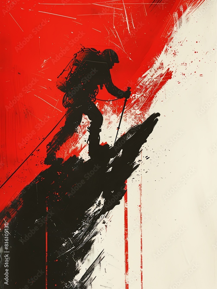 Red arrow climbing, hand-drawn, stark contrast, vibrant, minimalist design Red arrow climbing, hand-drawn, stark contrast, vibrant, minimalist design
