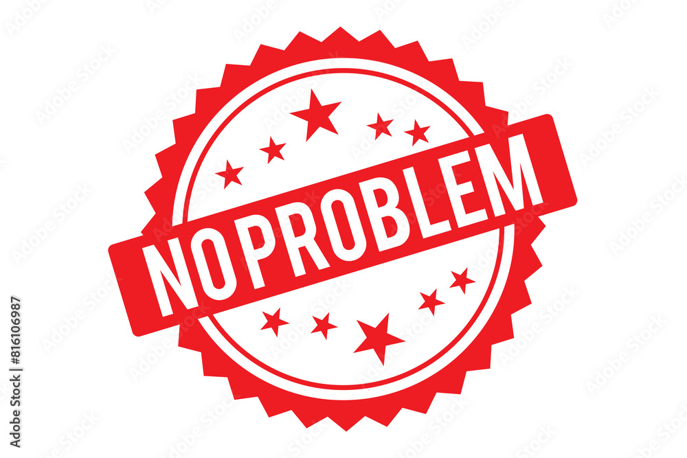 NO PROBLEM grunge stamp seals in red and blue colors. Vector NO PROBLEM imprints with grunge style. Graphic elements are rounded rectangles, rosettes, circles and text tags.