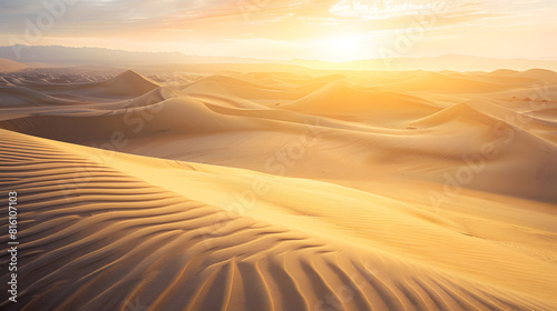 Vast sand dunes with beautiful sand ripples in the sunlight at Huacachina desert Ica region Peru South America : Generative AI photo