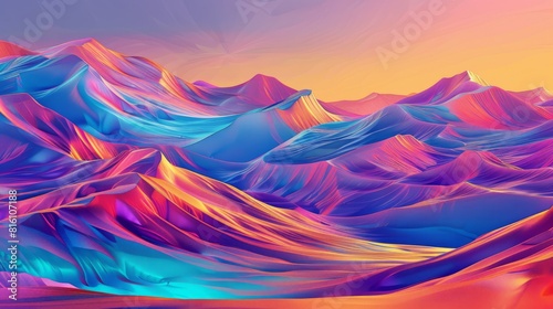 Abstract vivid colors landscape of desert mountains, dunes and sand. Colorful bright colors. Illustration, Generative AI. hyper realistic  © Business Pics