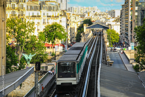 metro train in the city centre of Paris, France. Metro is very popular transport in Paris