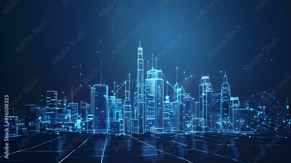 
concept of smart or digital city, wire frame Cityscape in futuristic style