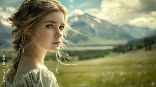 beautiful woman in a wonderful landscape hyper realistic  © Business Pics