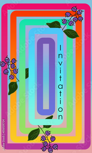 Postcard geometric with colorful lines vertically and branches for invitation, holiday, birthday, design pattern, nice background, beautiful illustration, frame, greetings card, congratulation