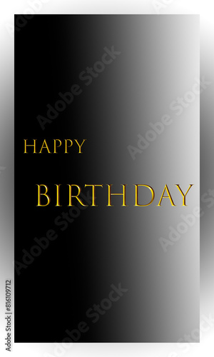 Postcard with inscription happy birthday on black background for holiday, birthday, design pattern, beautiful illustration, frame, greetings card, congratulations