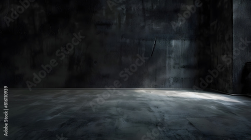 Cement floor and black wall backgrounds empty room interior use for display products : Generative AI photo