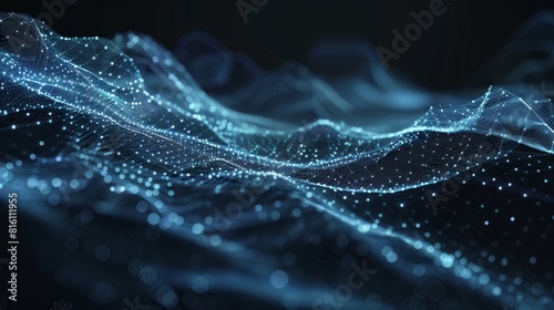 Data technology abstract futuristic illustration . Low poly shape with connecting dots and lines on dark background. 3D rendering . Big data visualization . hyper realistic 