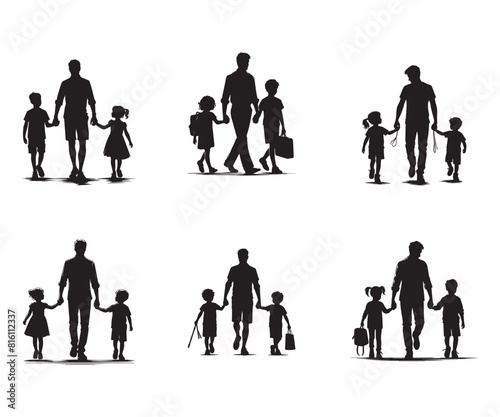 Father day silhouette collection isolated on white background. Set of dad and son daughter design. Vector illustration