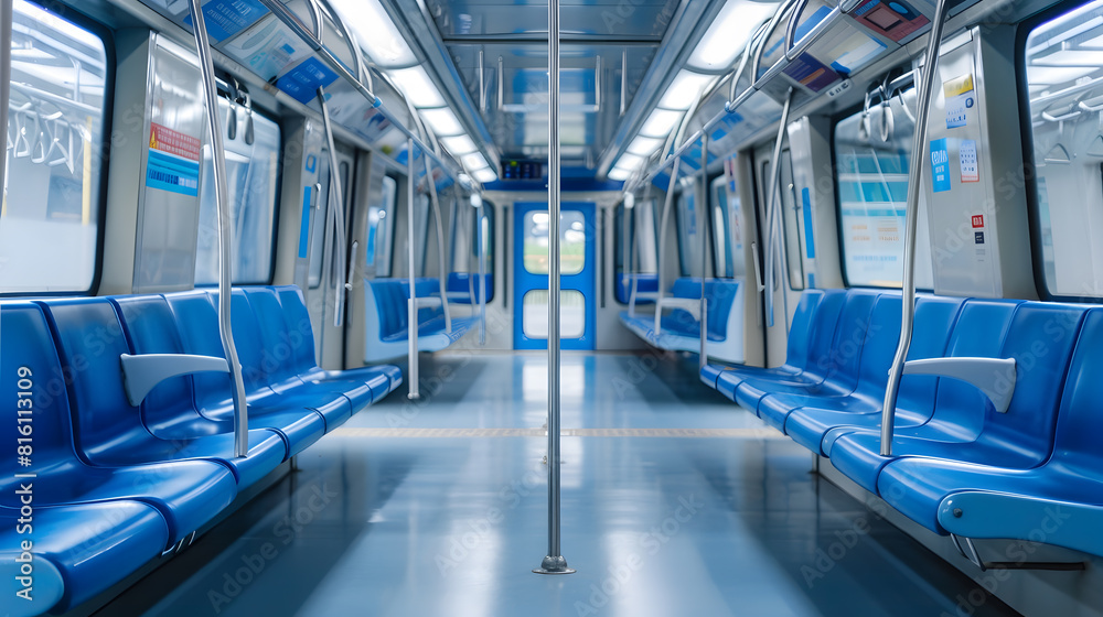 Obraz premium Interior of MRT Jakarta train car empty train wagon in the covid19 pandemic : Generative AI