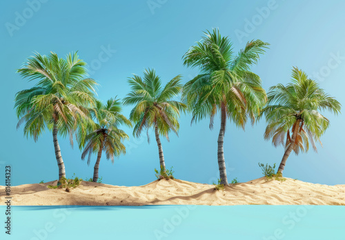 Coconut trees with beach sand on blue background