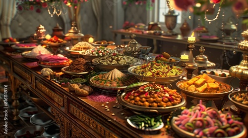 Indian food wedding buffet hyper realistic 