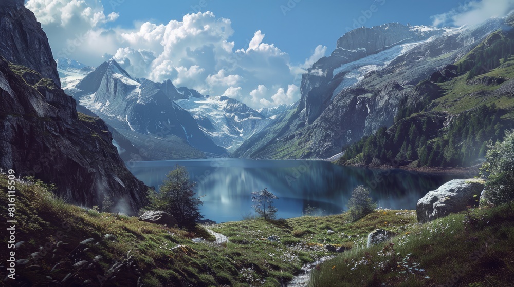 landscape in the mountains hyper realistic 