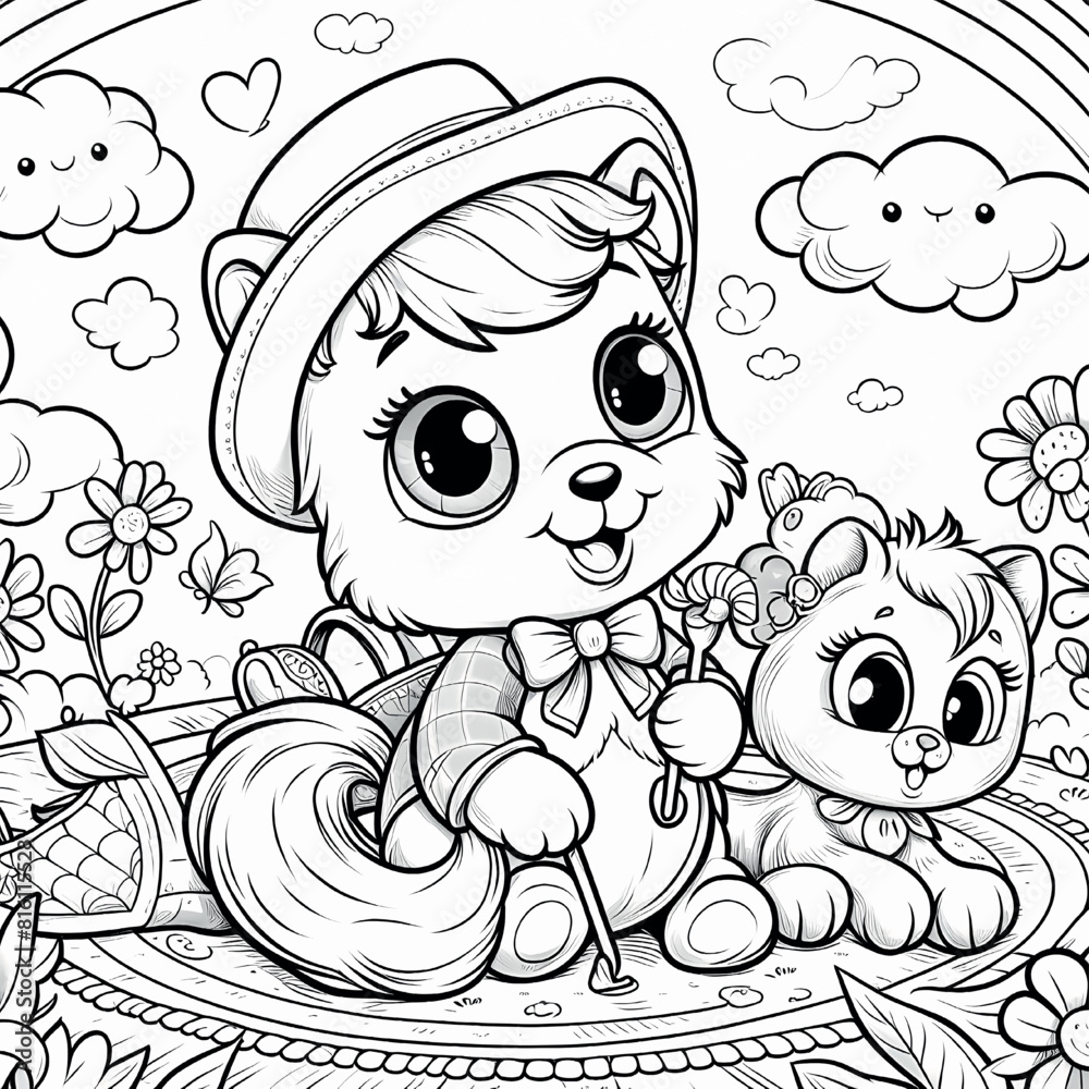 Fototapeta premium Cartoon characters drawn in black and white, ready to be colored. coloring book for children.