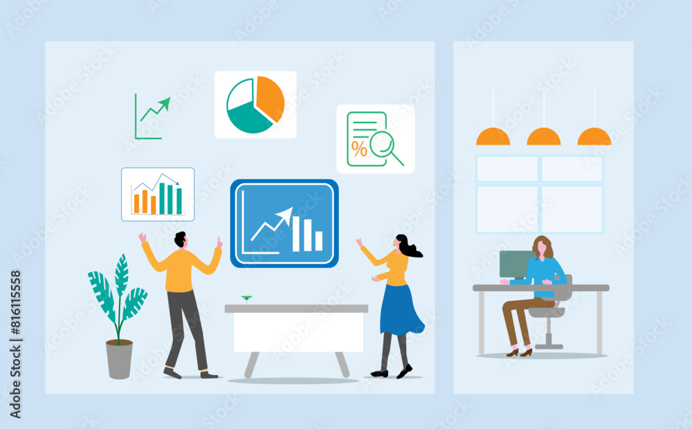 Business people working for data analytics and monitoring on web report. Business finance investment design concept. Business people working for data analytics and monitoring on web report. Business finance investment design concept.