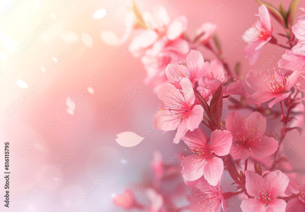 Sakura flowers of pink color on sunny backdrop Sakura flowers of pink color on sunny backdrop