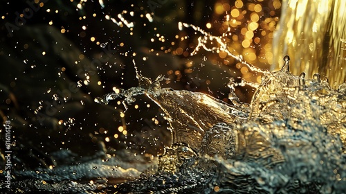 Elemental force in motion Waters power captured in a moment a dance of liquid and light against the backdrop of nature  photo