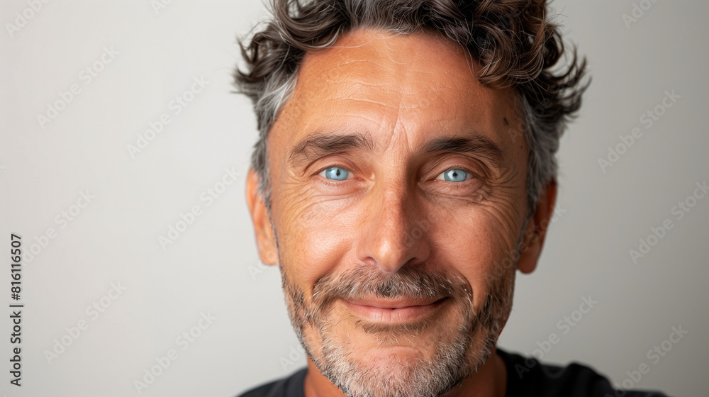 Obraz premium Front view portrait of mature man with beard on white background