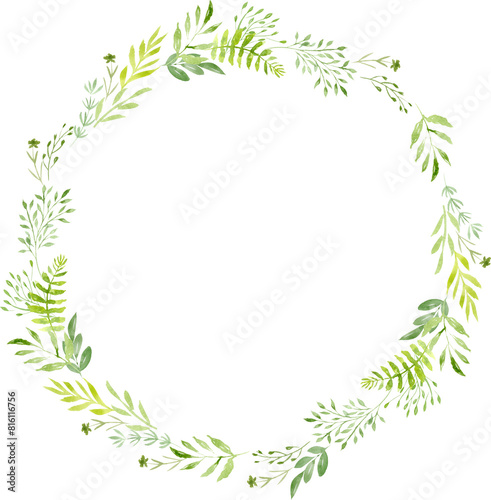 Greenery watercolor wreath. Foliage frame. Watercolor decoration for you design.