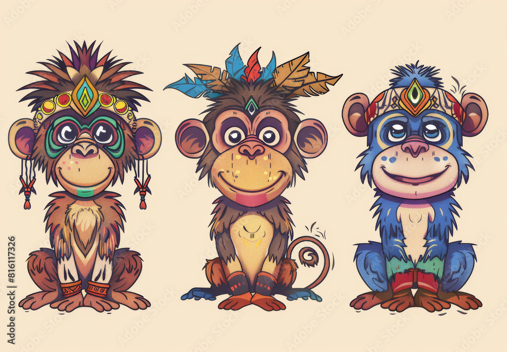 Naklejka premium Cartoon monkeys vector illustration 