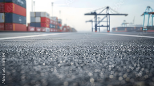 Empty asphalt road and container port background : Generative AI