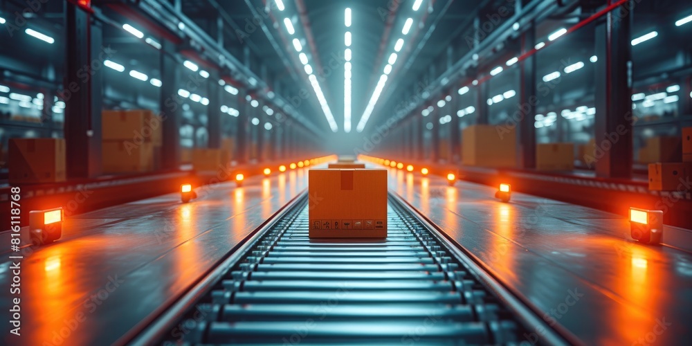 Precision in Motion: Conveyor Belt and Aligned Boxes