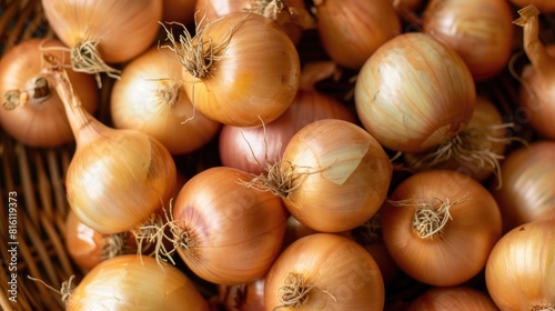 Close up of yellow onions photo
