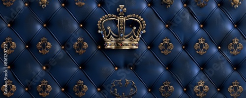 Royal crown on blue leather background