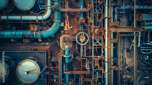 Aerial Top View of a Pipeline System or Gas Pipeline Refiner photo