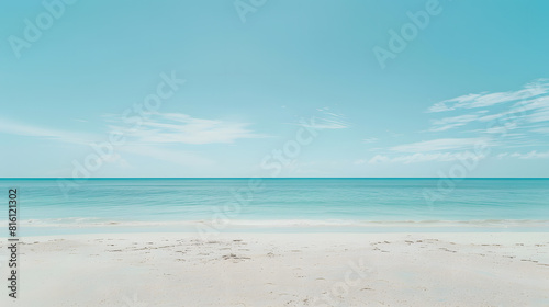 Empty tropical beach and seascape Beautiful sandy beach and sea in sunny dayBlue sky in good weather day Beach sea space area nature background : Generative AI