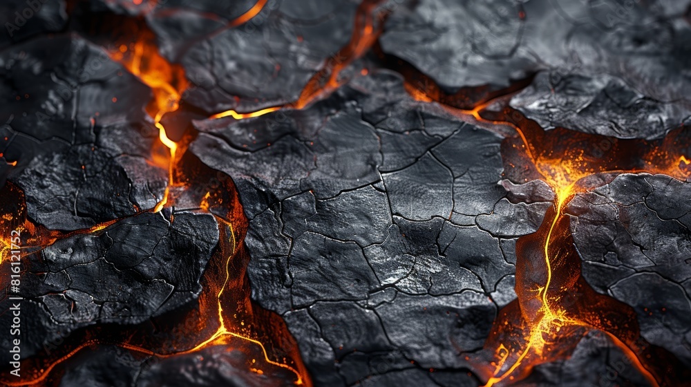 Fiery lava cracks on charred terrain Fiery lava cracks on charred terrain