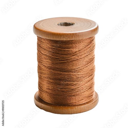 Brown Thread Spool on Wooden Bobbin Isolated on White Background photo