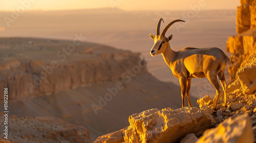 The Nubian mountain goat the crater of Mitzpe Ramon The Negev Desert Israel : Generative AI photo