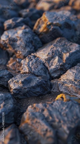 Textured coal surface at sunset