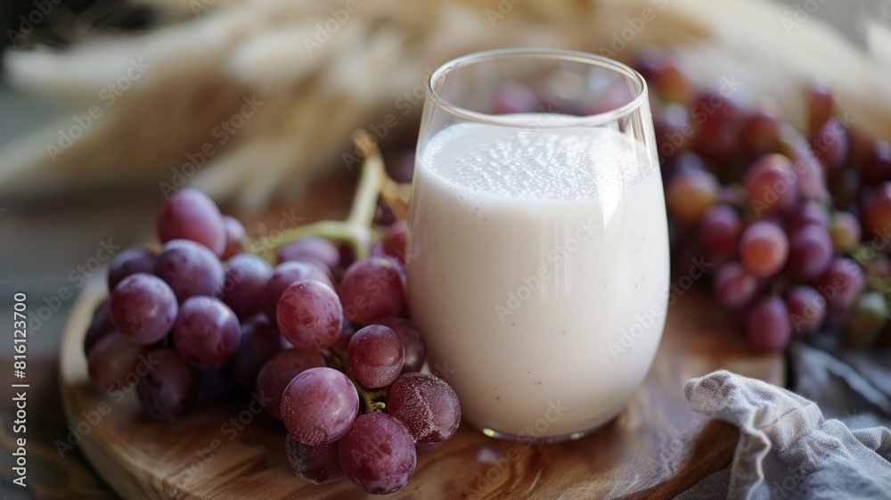 refreshing grape smoothie in a glass surrounded by fresh grapes, highlighting the creamy texture and vibrant colors, refreshing grape smoothie in a glass surrounded by fresh grapes, highlighting the creamy texture and vibrant colors,