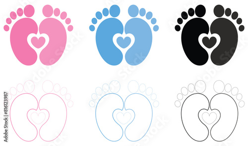 Baby footprint icon collection. Baby feet vector icon. Newborn barefoot icon set.footprint, newborn, kids feet sign. Vector 10 eps.
