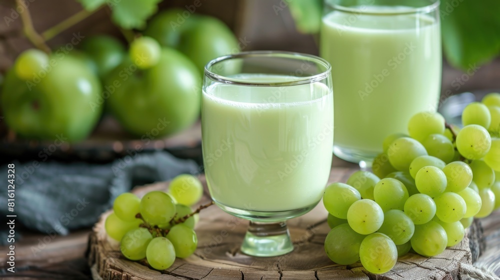 refreshing grape smoothie in a glass surrounded by fresh grapes, highlighting the creamy texture and vibrant colors, refreshing grape smoothie in a glass surrounded by fresh grapes, highlighting the creamy texture and vibrant colors,