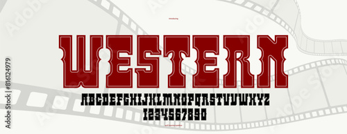 Massive serif font in American style, wild west saloon and western vector typography for logos, bold typeface in vintage America style, display font for posters and headlines.