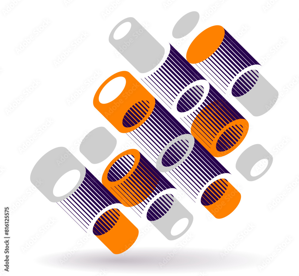 Abstract modern architecture vector geometric background, 3D isometric pattern with cylinders, tubes and pipes rhythmic optical art. Abstract modern architecture vector geometric background, 3D isometric pattern with cylinders, tubes and pipes rhythmic optical art.