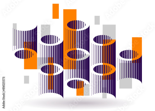 Cylinders pattern vector abstract 3D isometric background, geometric wallpaper with rhythmic structure, construction theme, creative design.