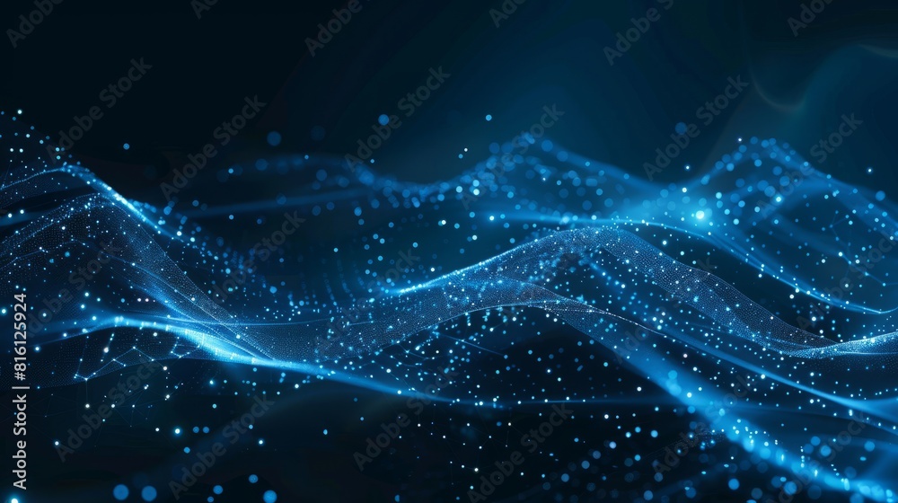 Abstract wave shape on a low-polygonal triangular background for design on the topic of cyberspace, big data, metaverse, network security, data transfer on dark blue abstract cyberspac : Generative AI Abstract wave shape on a low-polygonal triangular background for design on the topic of cyberspace, big data, metaverse, network security, data transfer on dark blue abstract cyberspac : Generative AI