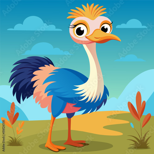Colorful Ostrich Multi Color Illustration, Cute Illustration