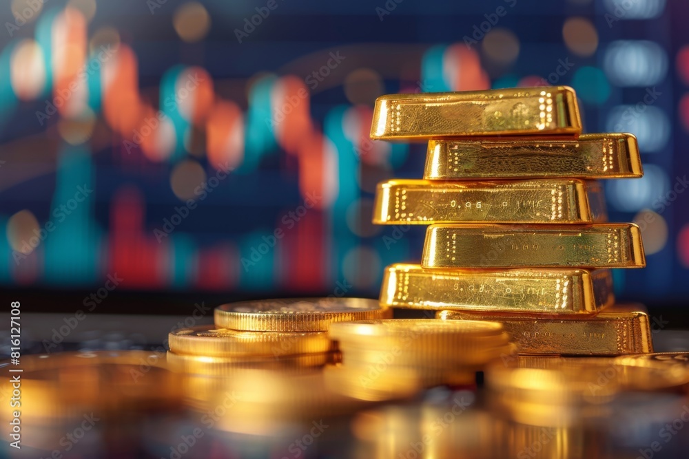 A stack of gold coins and a pile of pennies sit on a table A stack of gold coins and a pile of pennies sit on a table