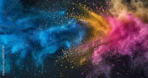 A vivid abstract wallpaper featuring a powder explosion in blue, yellow, and pink tones, guaranteeing to be a best seller for its lively background